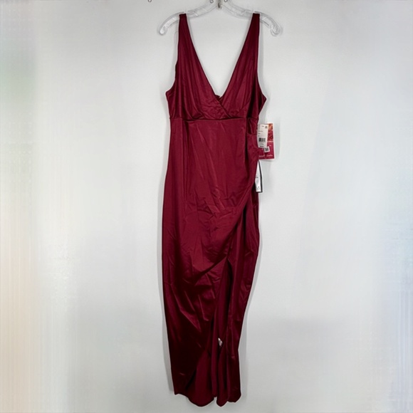 Emerald Sundae Juniors Size 16 Hi Low Long Evening Dress Wine Red Satin Slit - Picture 2 of 11